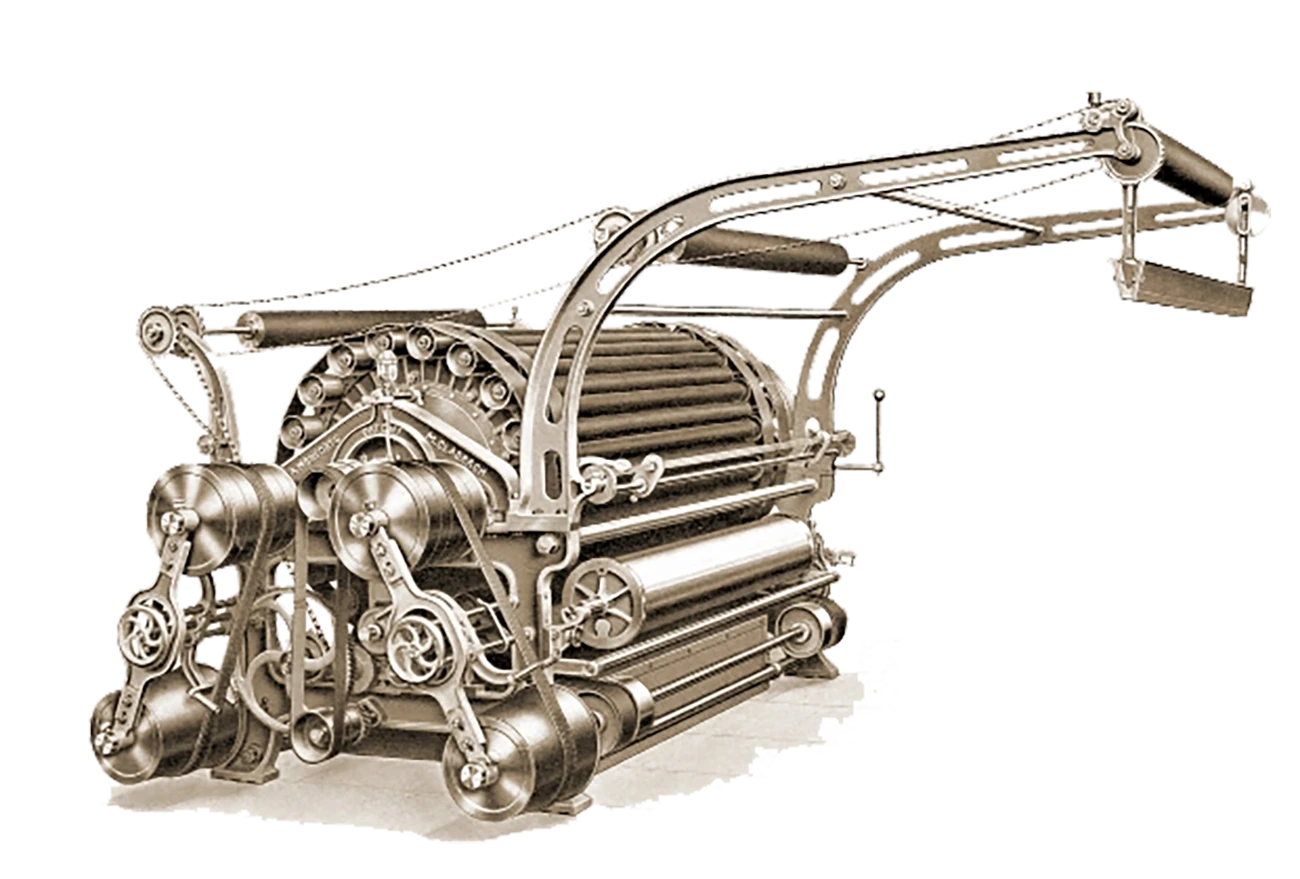 Rauhmaschine für textile Waren mit fünf Walzen